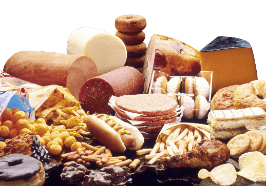 Range of different types of saturated trans fat foods