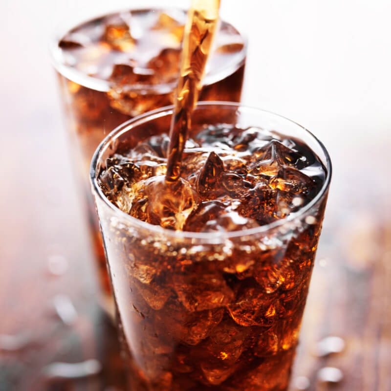 Sugary soda drinks with ice